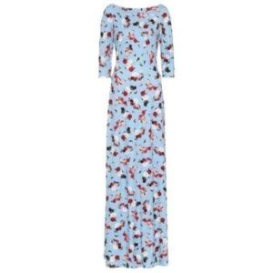 Erdem Valentina Gown RARE Ponte Jersey Light Blue Floral Print Maxi Dress Size 8